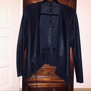 Zara Faux Leather Navy Opened Draped Cardigan